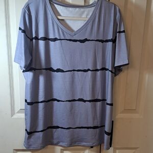 Women V-Neck Striped Shirt - Black and Gray